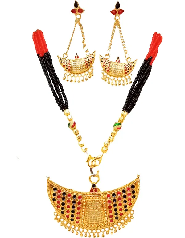 Assamese_Necklace_Red_And_Black_Colour_Junbiri_Tassel_Set_For_Women_&_Girl